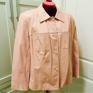 TALBOTS Genuine Leather Blush Pink Lightweight Jacket Blazer Button Up Size 14W